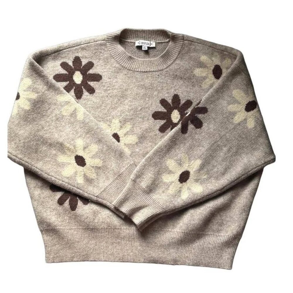 Women's Brown/Tan Floral Knit Sweater